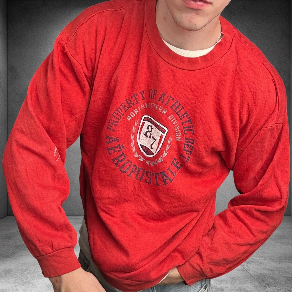 Vintage Aeropostale Red Collegiate Crewneck Sweatshirt Boxy Distressed 90s Y2K - Picture 2 of 9